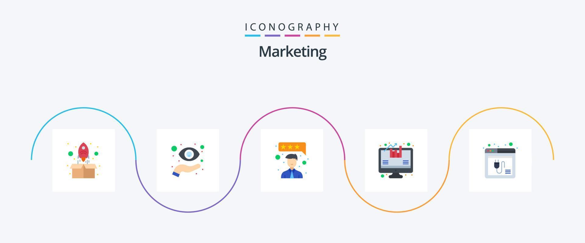 pack d'icônes marketing plat 5, y compris le plug-in. navigateur. la vision. croissance. une analyse vecteur