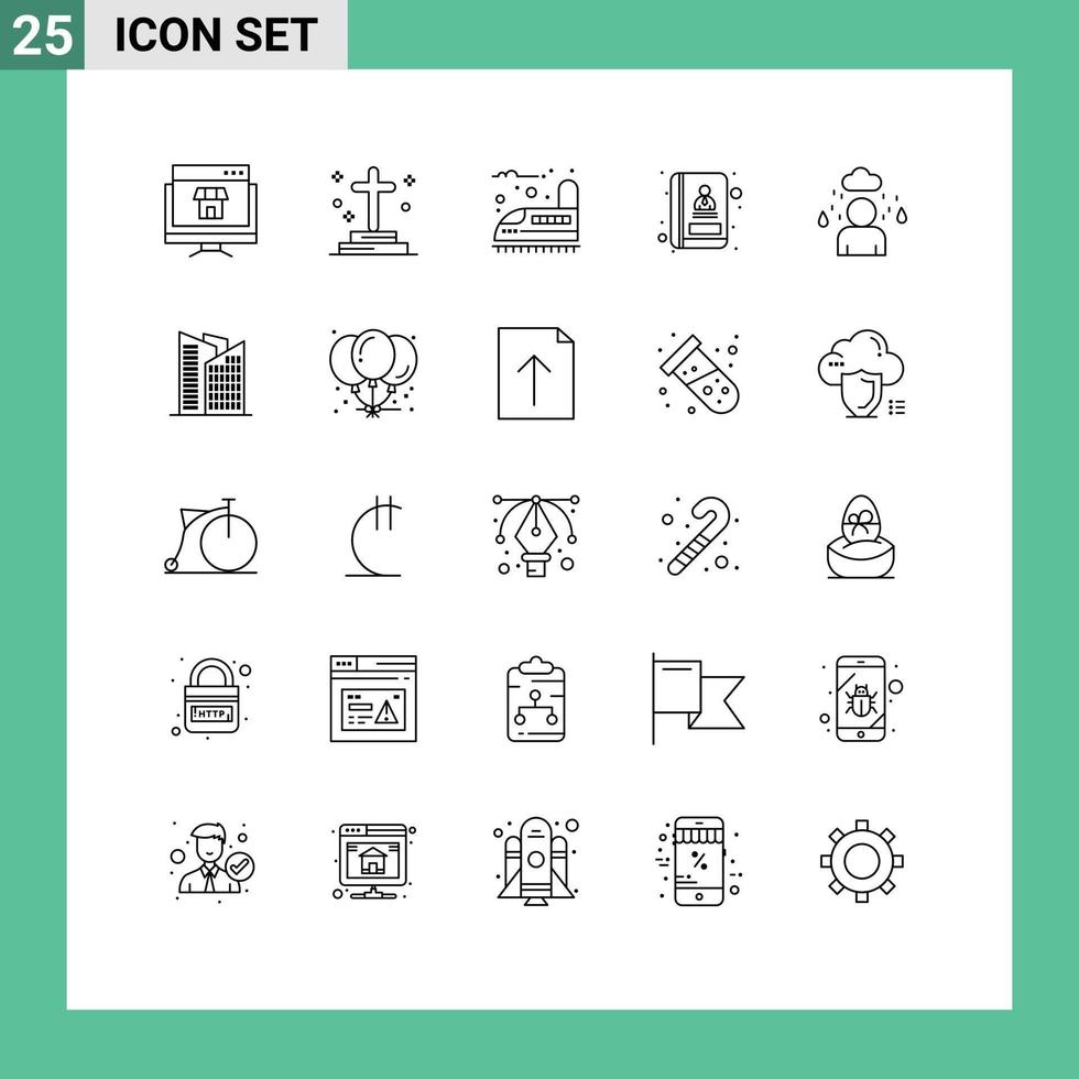 ensemble de 25 lignes vectorielles sur la grille pour l'homme livre adresse grave train éléments de conception vectoriels modifiables vecteur