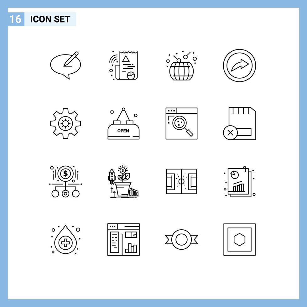 16 ensemble de contours d'interface utilisateur de signes et symboles modernes d'équipement de motivation part asiatique exporter des éléments de conception vectoriels modifiables vecteur