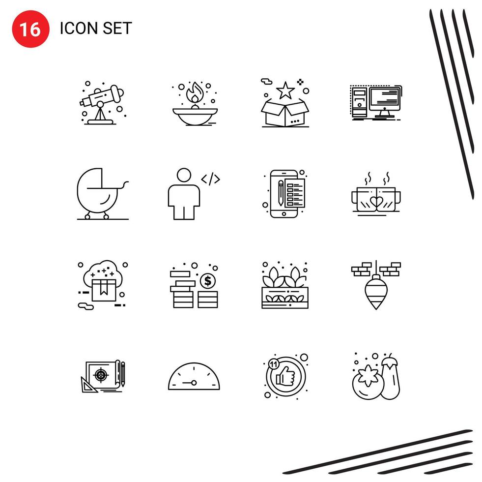 16 icônes créatives signes et symboles modernes de la boîte de matériel du système livraison de bureau éléments de conception vectoriels modifiables vecteur