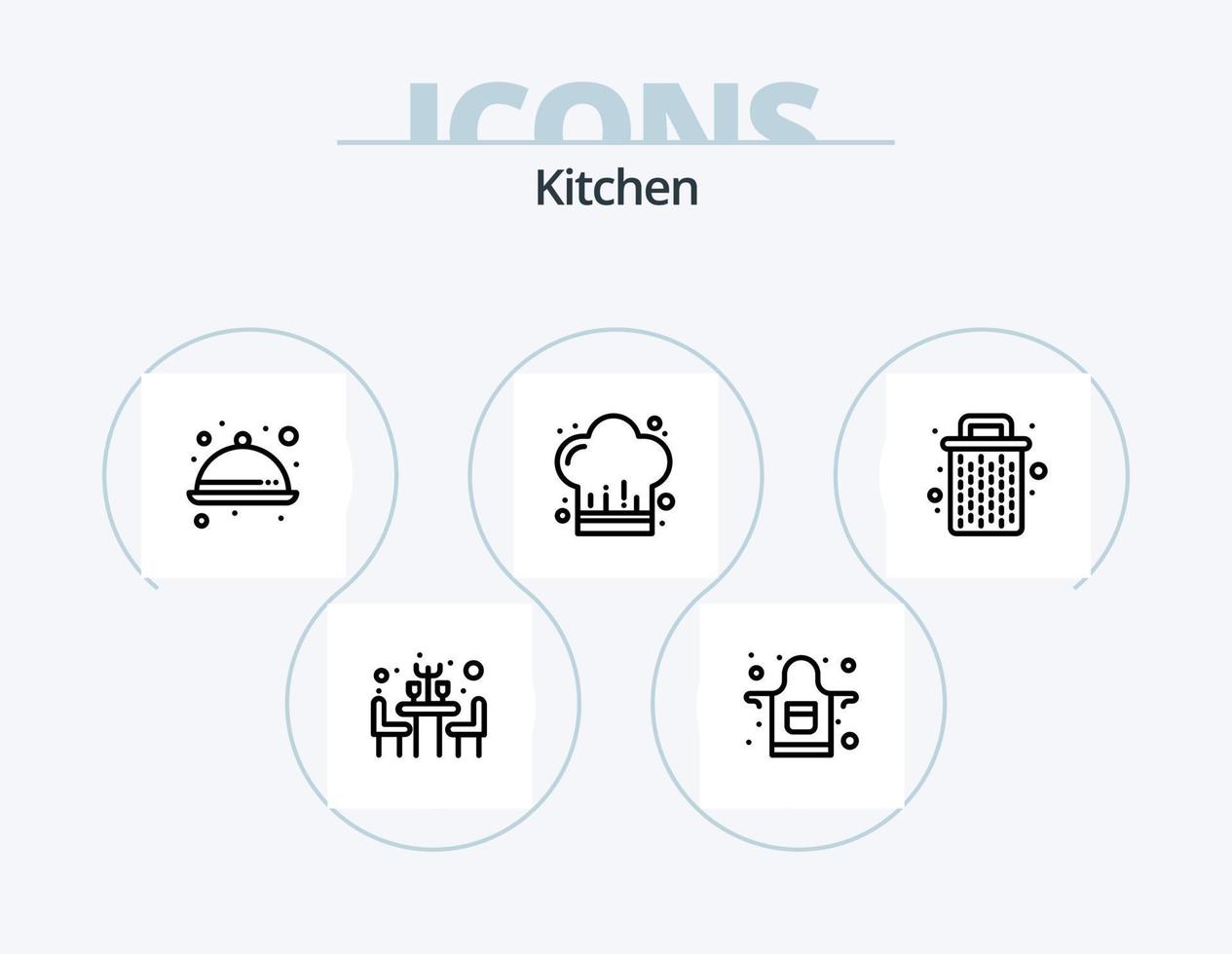 pack d'icônes de ligne de cuisine 5 conception d'icônes. ordures. été. aliments. panier. mortier vecteur