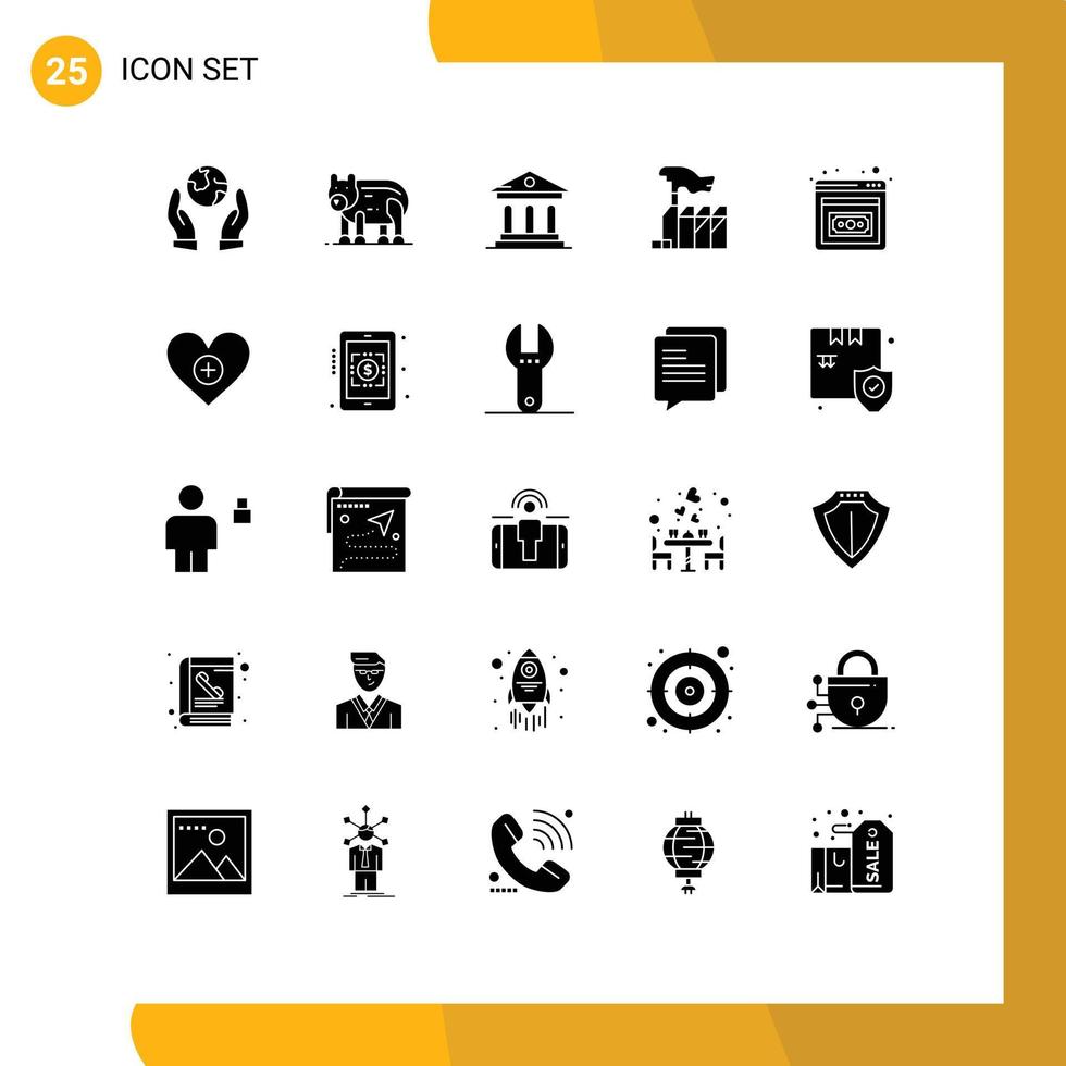 groupe de 25 signes et symboles de glyphes solides pour l'entrepreneuriat lobbying intérêt bancaire despotisme éléments de conception vectoriels modifiables vecteur