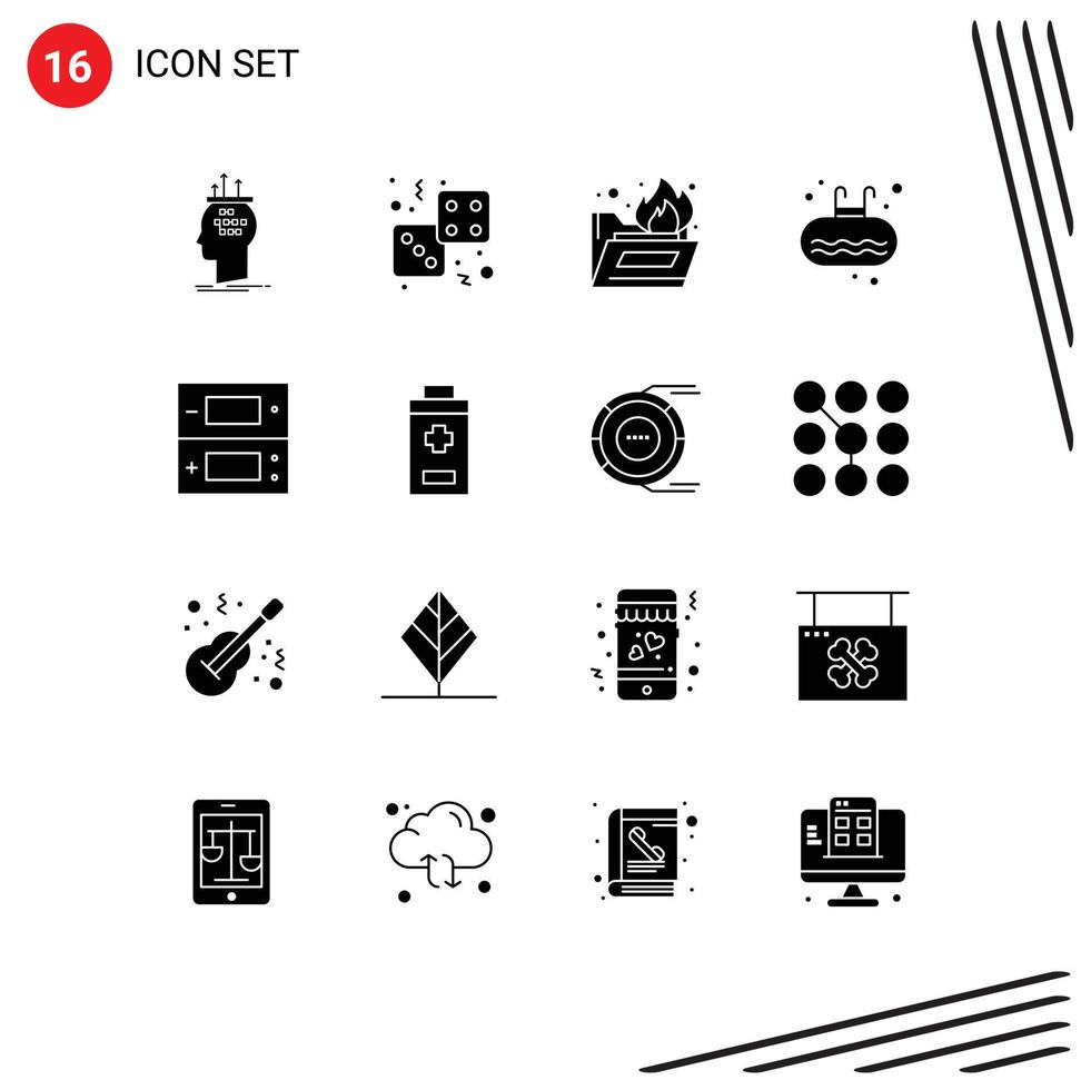 16 glyphes solides vectoriels thématiques et symboles modifiables du dossier d'échelle de jeu de piscine feu éléments de conception vectoriels modifiables vecteur