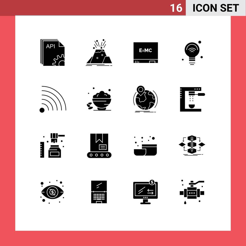 ensemble de 16 glyphes solides vectoriels sur la grille pour l'internet wifi des objets formule internet d'alerte éléments de conception vectoriels modifiables vecteur