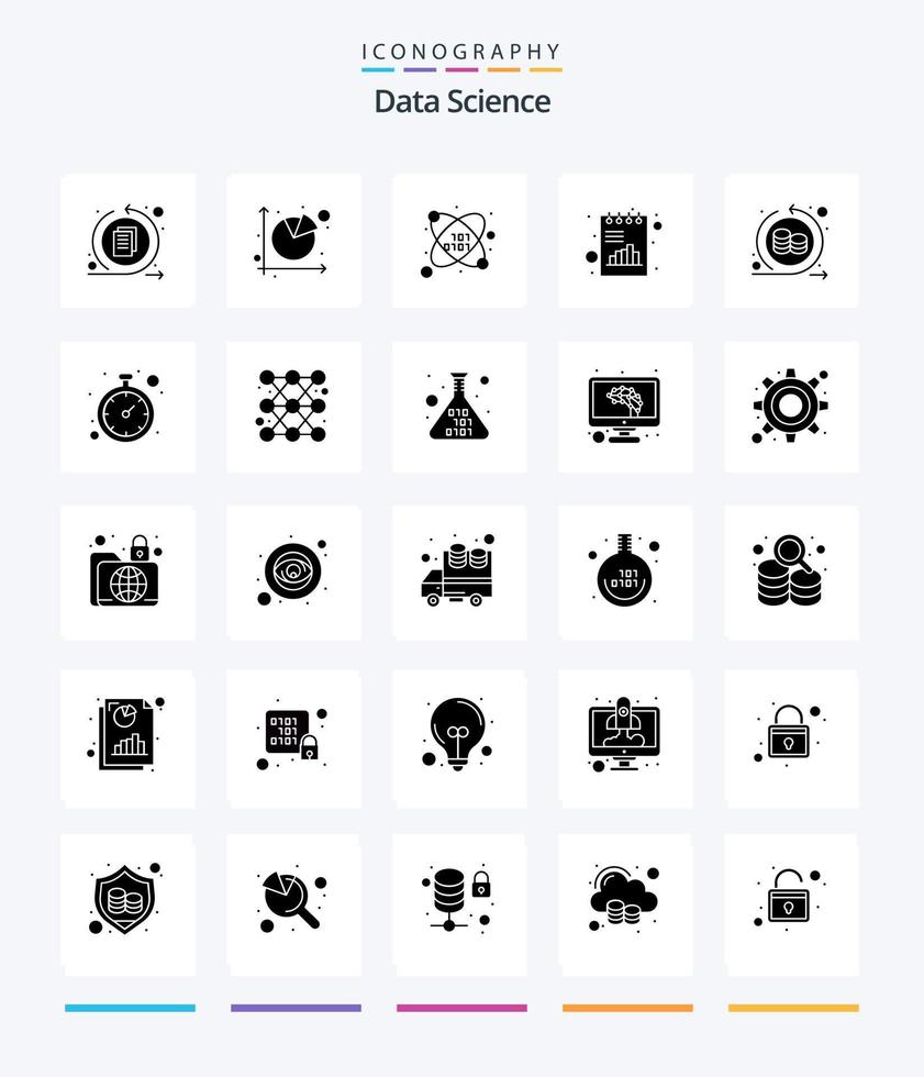 pack d'icônes noires solides de 25 glyphes de science des données créatives telles que le traitement. graphique. indispensable. graphique. analytique vecteur