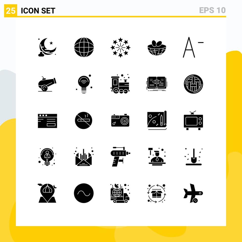 25 glyphes solides vectoriels thématiques et symboles modifiables des vacances de police d'arme diminuent les éléments de conception vectoriels modifiables des œufs vecteur