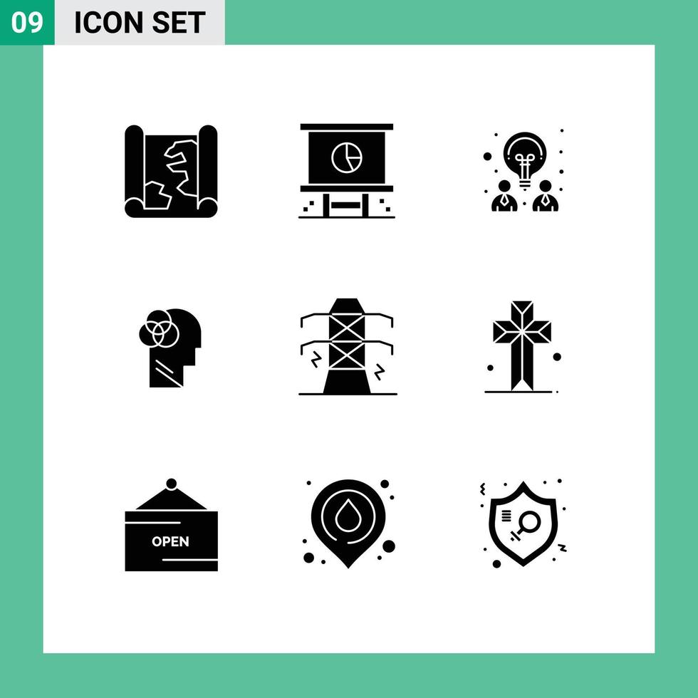 ensemble de 9 symboles d'icônes d'interface utilisateur modernes signes pour l'électricité présentation intelligente partenariat humain éléments de conception vectoriels modifiables vecteur