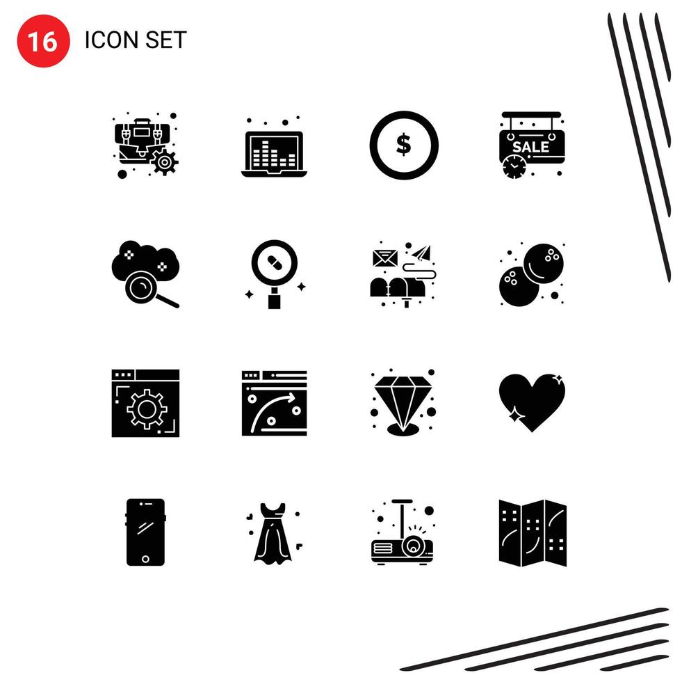 16 concept de glyphe solide pour sites Web mobiles et applications cloud grossissant boutique en ligne vente d'entreprise éléments de conception vectoriels modifiables limités vecteur