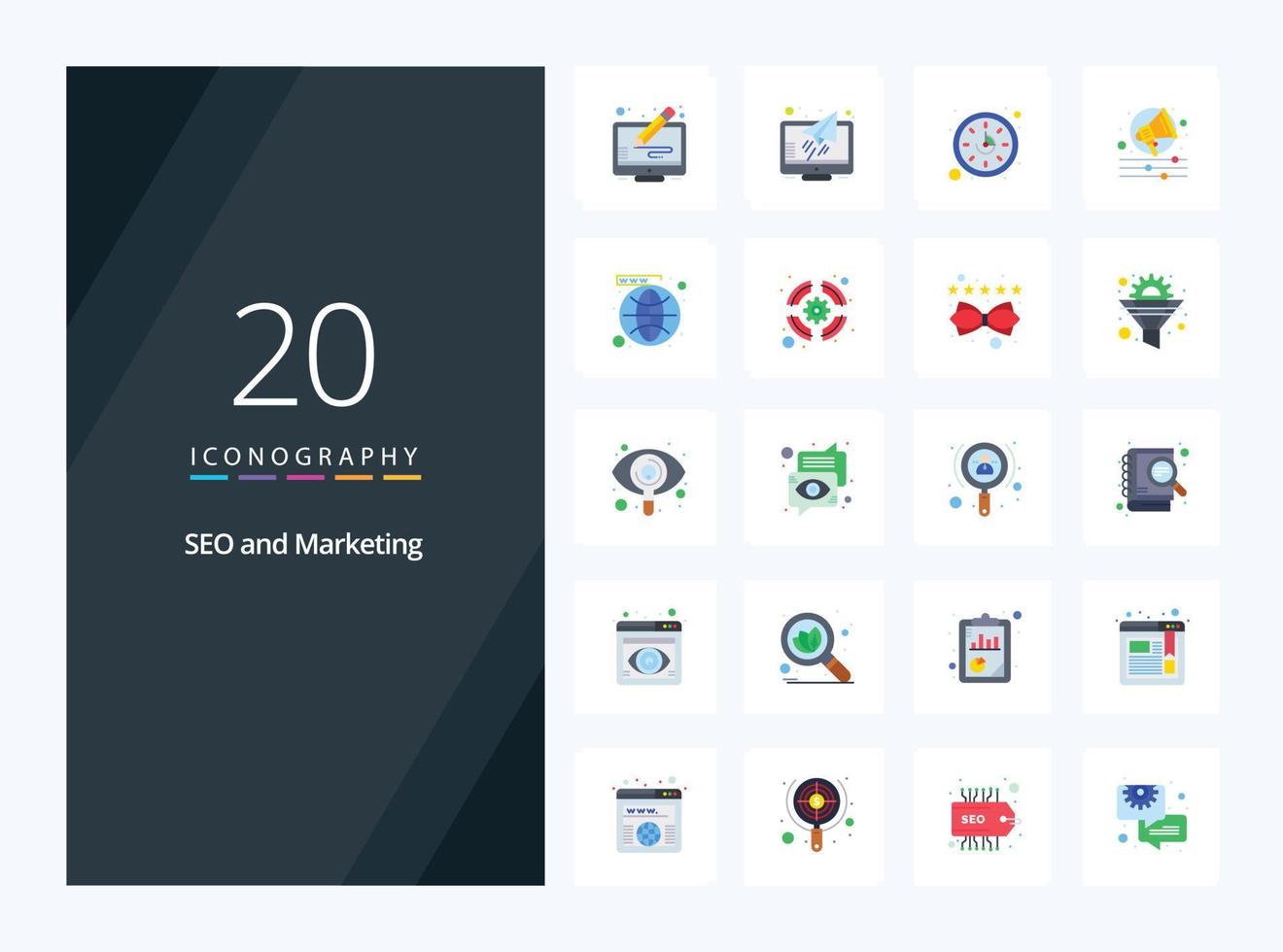 20 icône de couleur plate seo pour la présentation vecteur