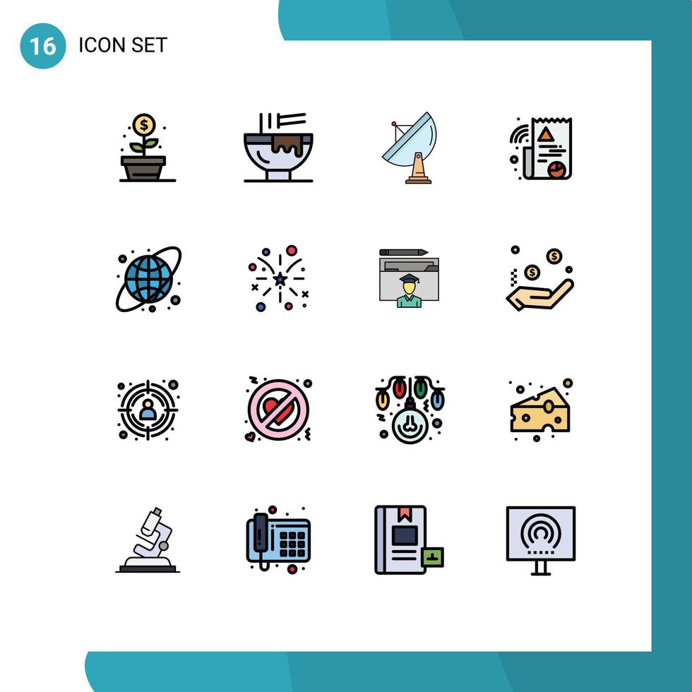 ensemble moderne de 16 lignes et symboles remplis de couleurs plates tels que des éléments de conception vectoriels créatifs modifiables dans l'espace numérique de la cuisine graphique circulaire vecteur