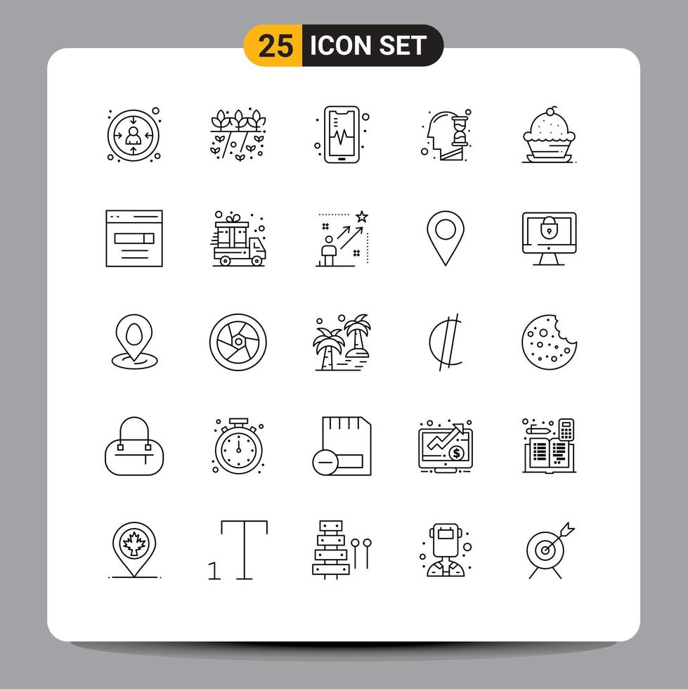 concept de 25 lignes pour sites Web mobiles et applications muffin gâteau téléphone heure verre esprit éléments de conception vectoriels modifiables vecteur