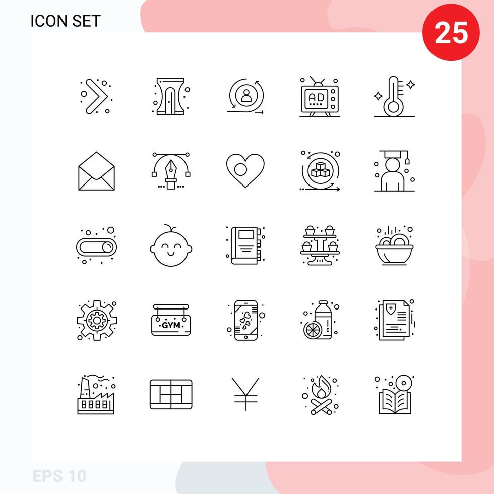 ensemble de pictogrammes de 25 lignes simples de promotion de la température visite marketing multimédia éléments de conception vectoriels modifiables vecteur