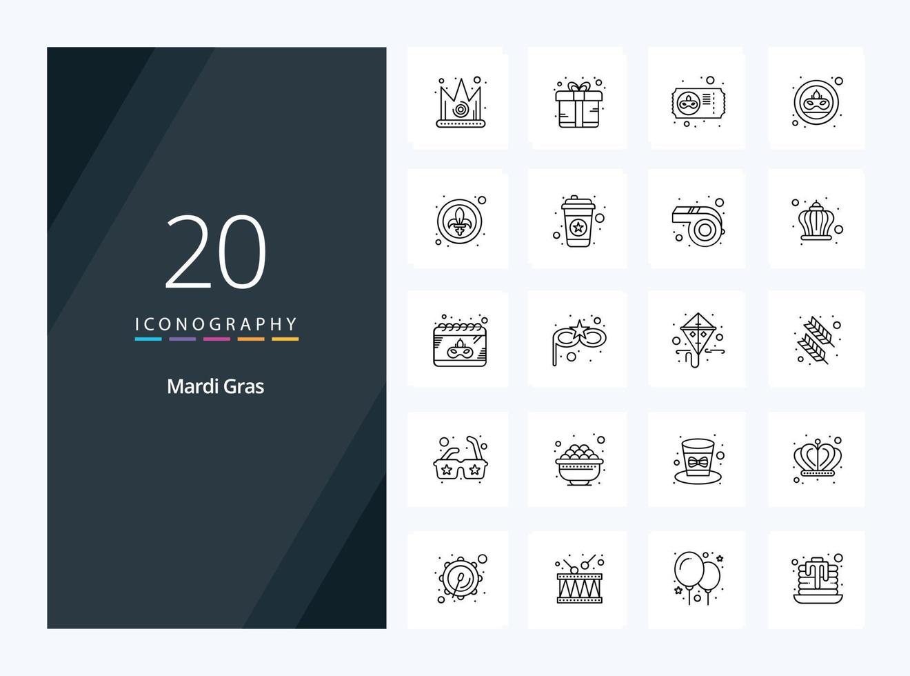 20 icône de contour de mardi gras pour la présentation vecteur