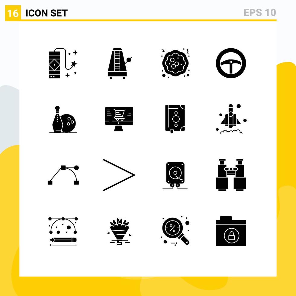 ensemble de 16 symboles d'icônes d'interface utilisateur modernes signes pour la roue de bowling tarte de direction sonore éléments de conception vectoriels modifiables vecteur