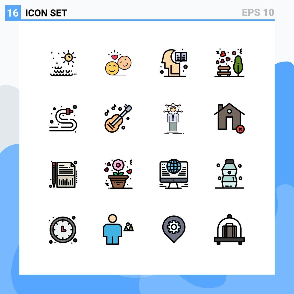 groupe de 16 lignes remplies de couleurs plates signes et symboles pour tuyau d'incendie parc valentine amour connaissance éléments de conception vectoriels créatifs modifiables vecteur
