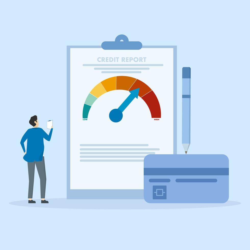 concept d'illustration d'approbation de crédit. les personnages avec de bons scores de crédit, reçoivent l'approbation de prêt de la banque. notion de finances personnelles. illustration vectorielle. vecteur