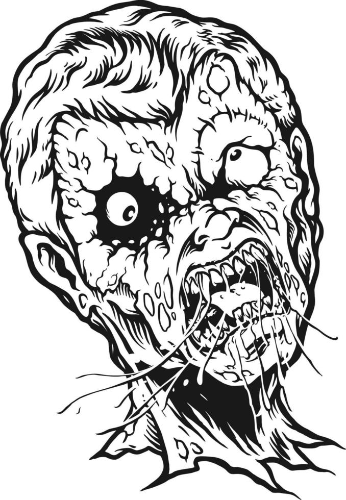 tête de zombie crier des illustrations vectorielles monochromes pour votre logo de travail, t-shirt de marchandise de mascotte, autocollants et conceptions d'étiquettes, affiche, cartes de voeux publicité entreprise ou marques. vecteur