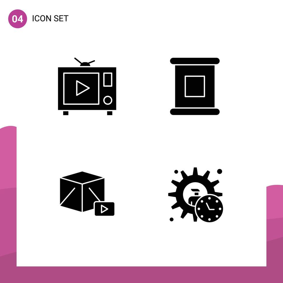 groupe de glyphes solides modernes définis pour la boîte de télévision bouton en conserve éléments de conception vectoriels modifiables par l'exécutif vecteur