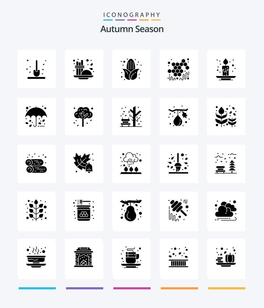 pack d'icônes noir solide automne créatif 25 glyphes tel que bougie. visqueux. assaisonnement. sucré. automne vecteur