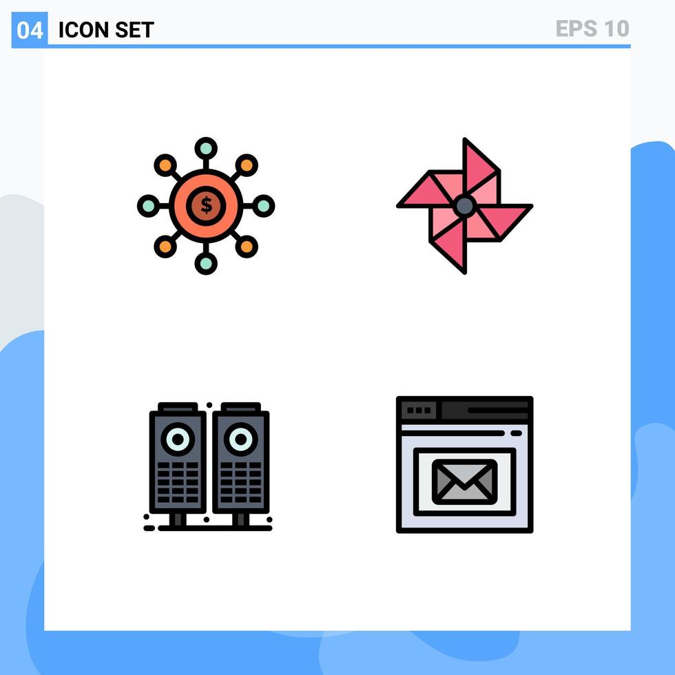 4 couleurs plates universelles fillline définies pour les applications Web et mobiles dollar sound seeding wind browser éléments de conception vectoriels modifiables vecteur