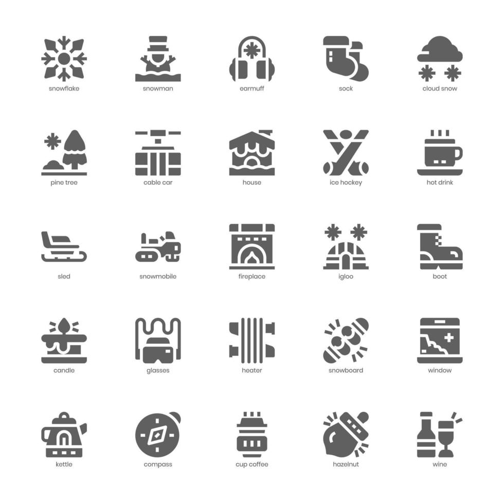 pack d'icônes d'hiver pour votre site Web, mobile, présentation et création de logo. conception de glyphe d'icône d'hiver. illustration graphique vectorielle et trait modifiable. vecteur