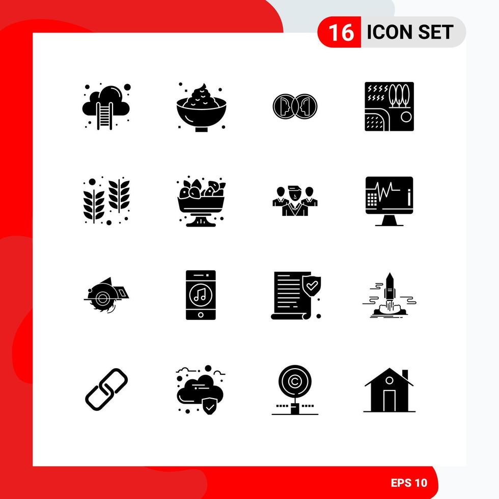 pack de 16 glyphes solides créatifs d'éléments de conception vectoriels modifiables en double de forêt de pommes de terre d'arbre de rivière vecteur