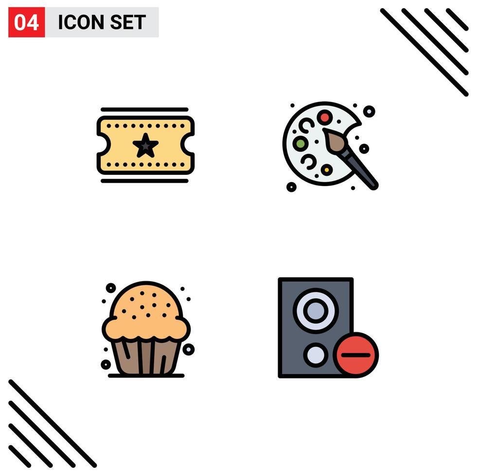 interface mobile fillline plat couleur ensemble de 4 pictogrammes de billets de cinéma dessert couleur passe-temps doux éléments de conception vectoriels modifiables vecteur
