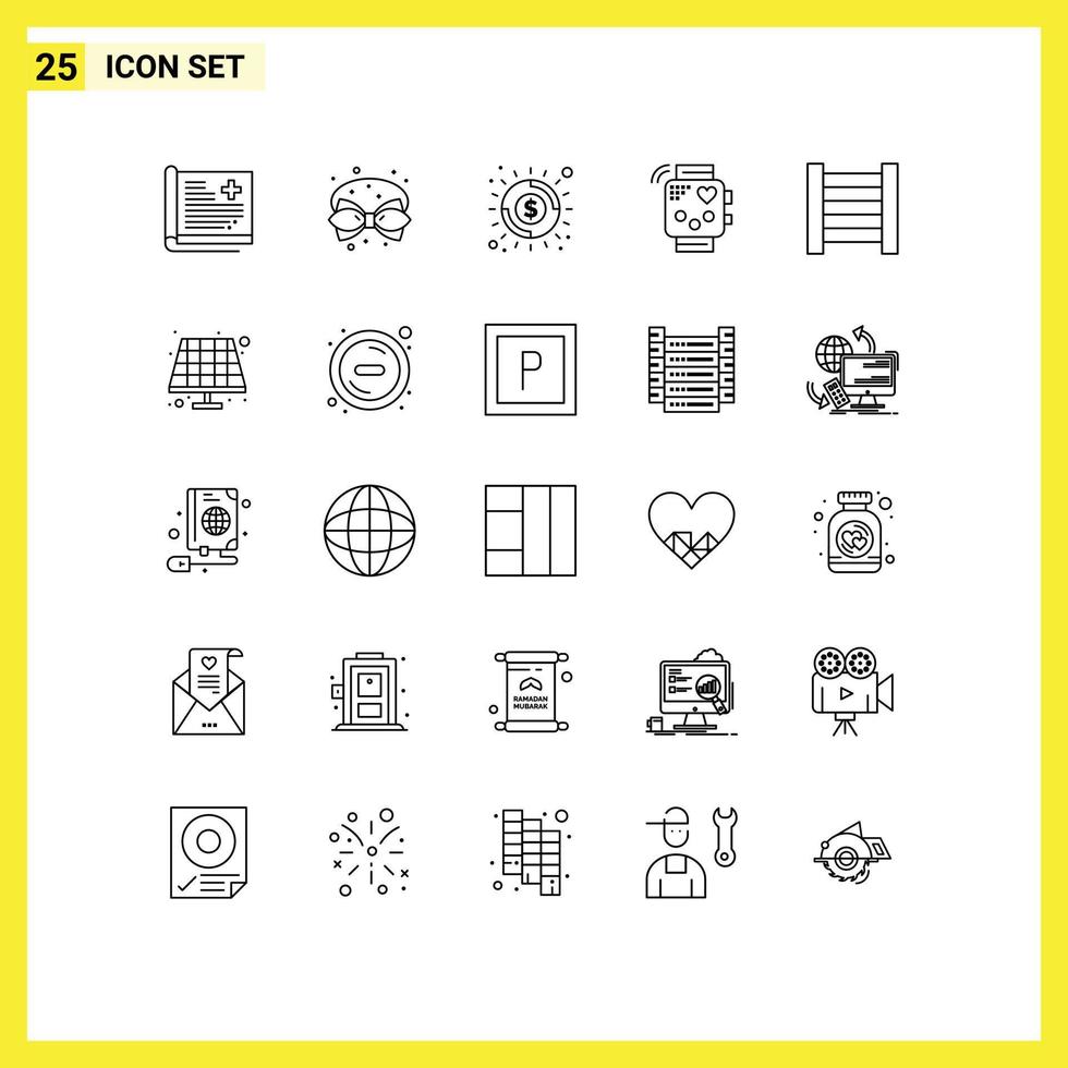 25 lignes universelles définies pour les applications web et mobiles dispositif de rythme cardiaque activité de décoration argent éléments de conception vectoriels modifiables vecteur