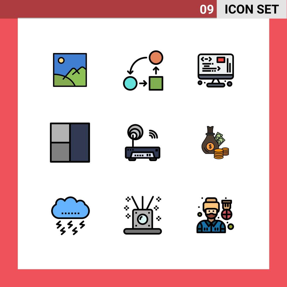 9 interface utilisateur fillline pack de couleurs plates de signes et symboles modernes de dispositif de routeur mise en page tactique éléments de conception vectoriels modifiables web vecteur