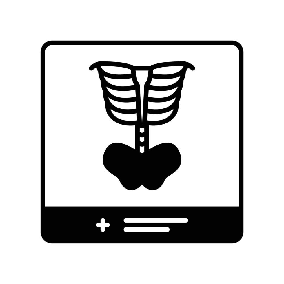 icône d'image d'analyse du squelette de la machine à rayons X dans le service de radiologie de l'hôpital pour voir les dommages osseux vecteur