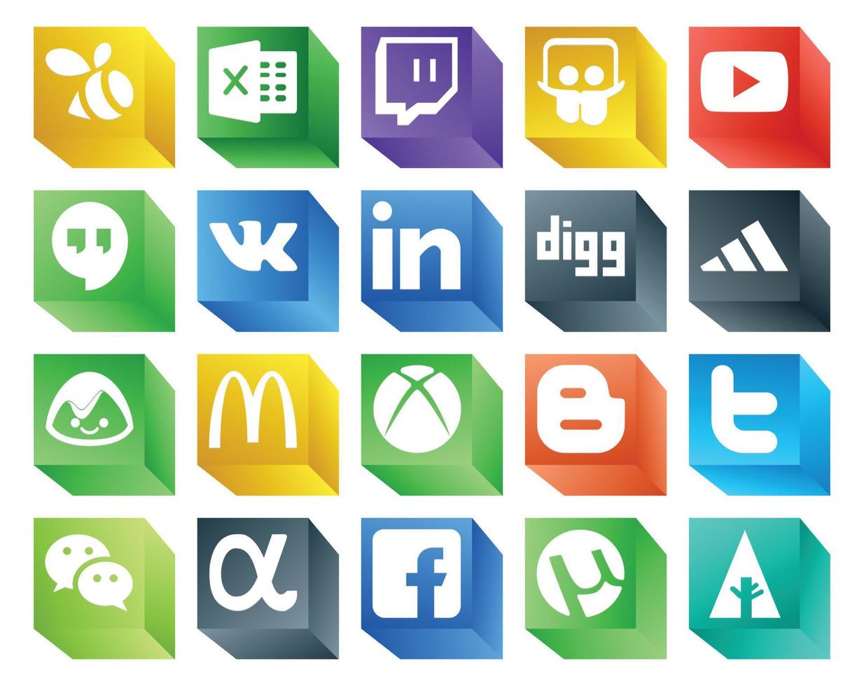 pack de 20 icônes de médias sociaux, y compris wechat twitter linkedin blogueur mcdonalds vecteur