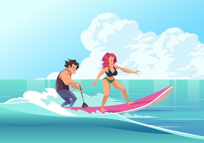Illustration vectorielle Couple On Paddleboard vecteur