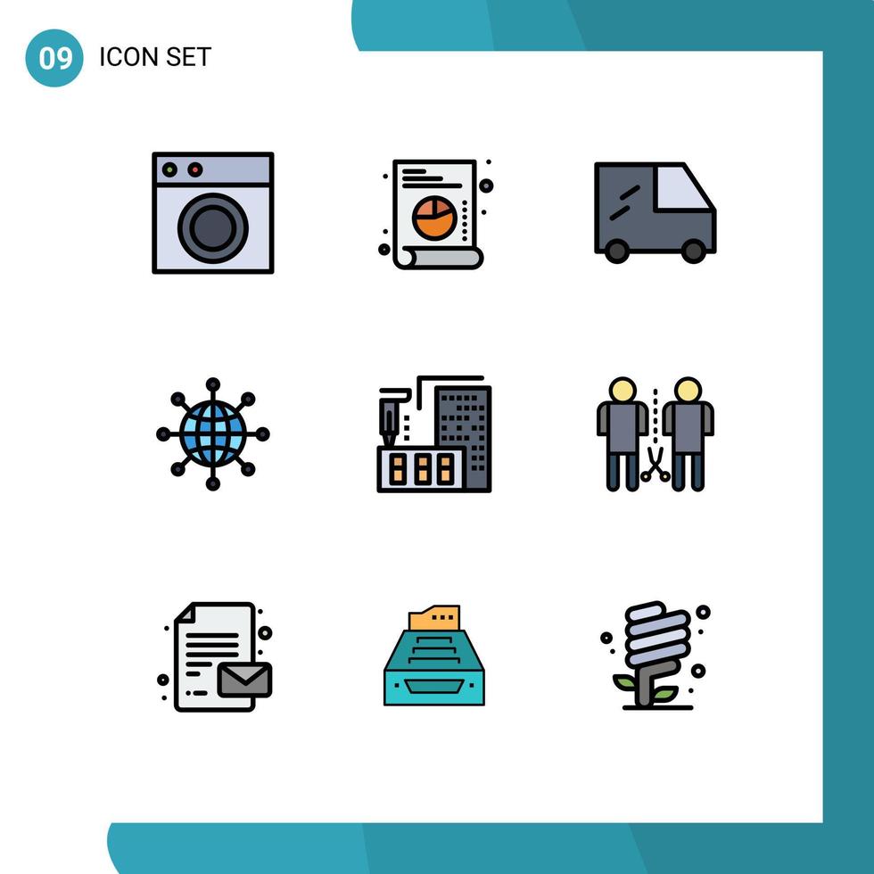 pack d'icônes vectorielles stock de 9 signes et symboles de ligne pour l'architecture de fabrication van web world éléments de conception vectoriels modifiables vecteur