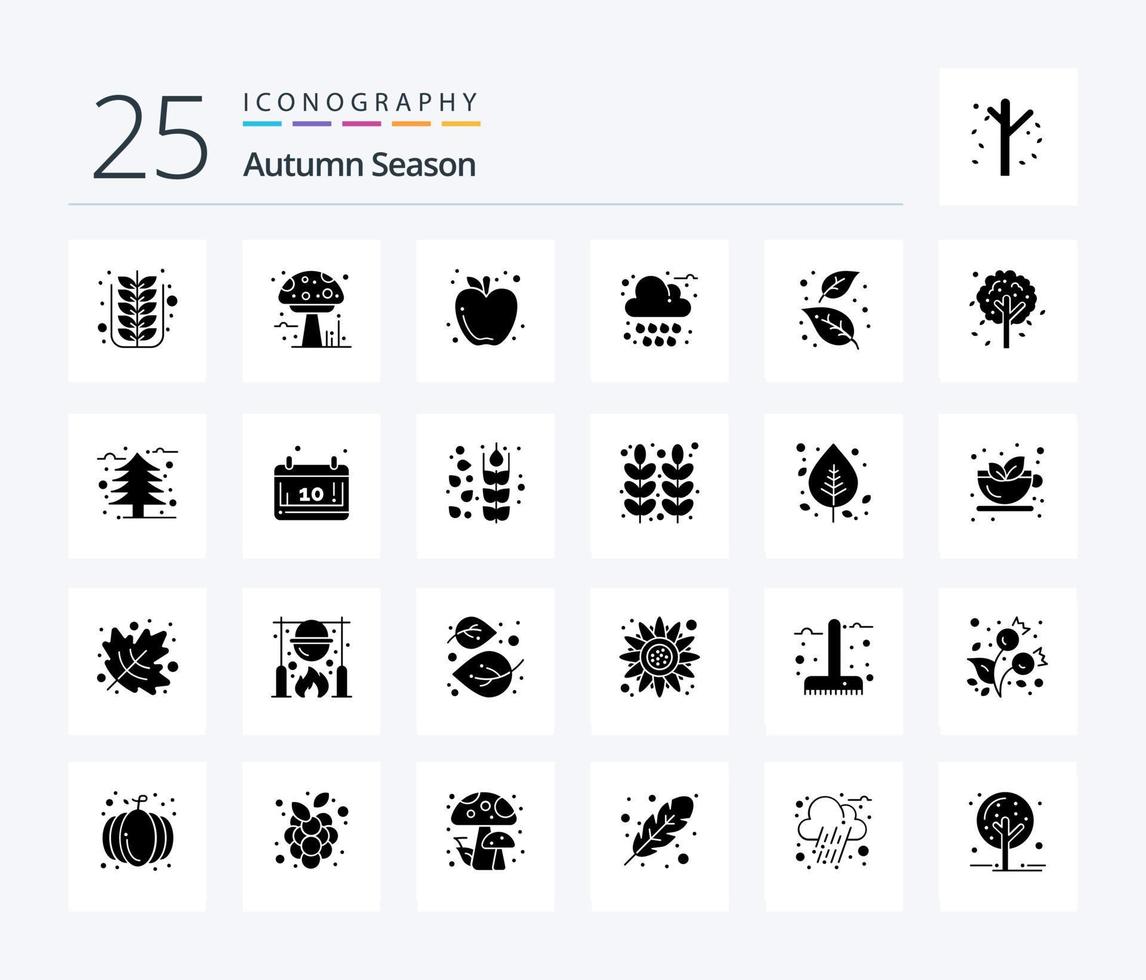 automne 25 pack d'icônes de glyphes solides comprenant des cendres. pluie. poison. nuage. aliments vecteur