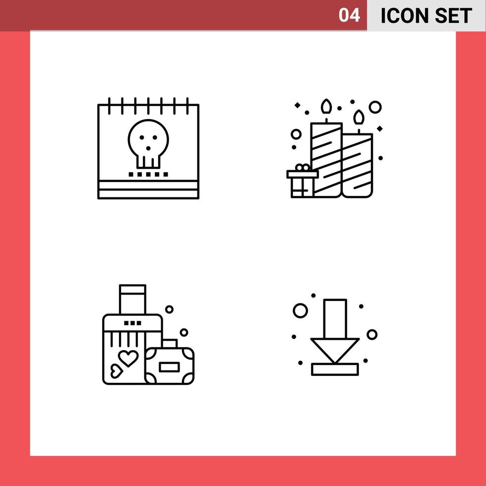 interface utilisateur pack de 4 couleurs plates de base remplies de calendrier porte-documents vacances bougie coeur éléments de conception vectoriels modifiables vecteur