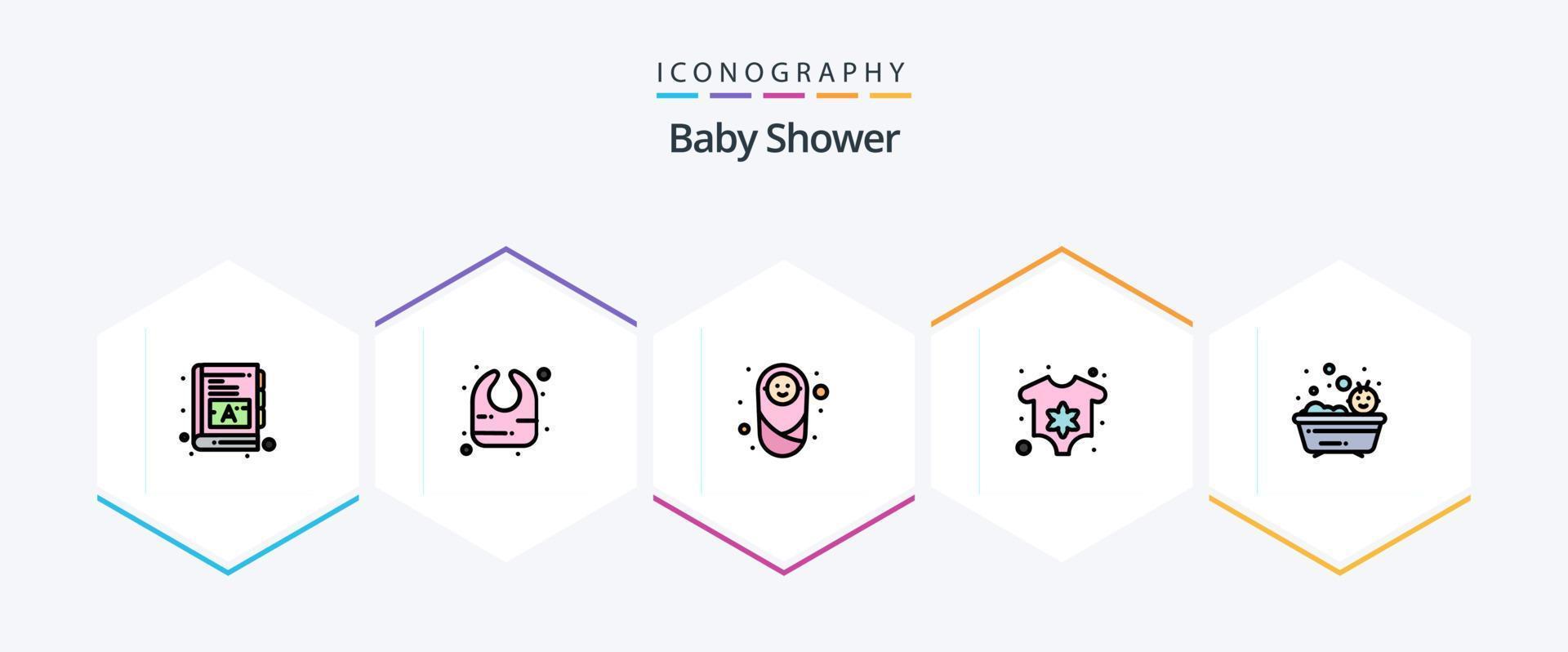 baby shower 25 pack d'icônes fillline comprenant la douche. bain. enfant. de bébé. vêtements vecteur