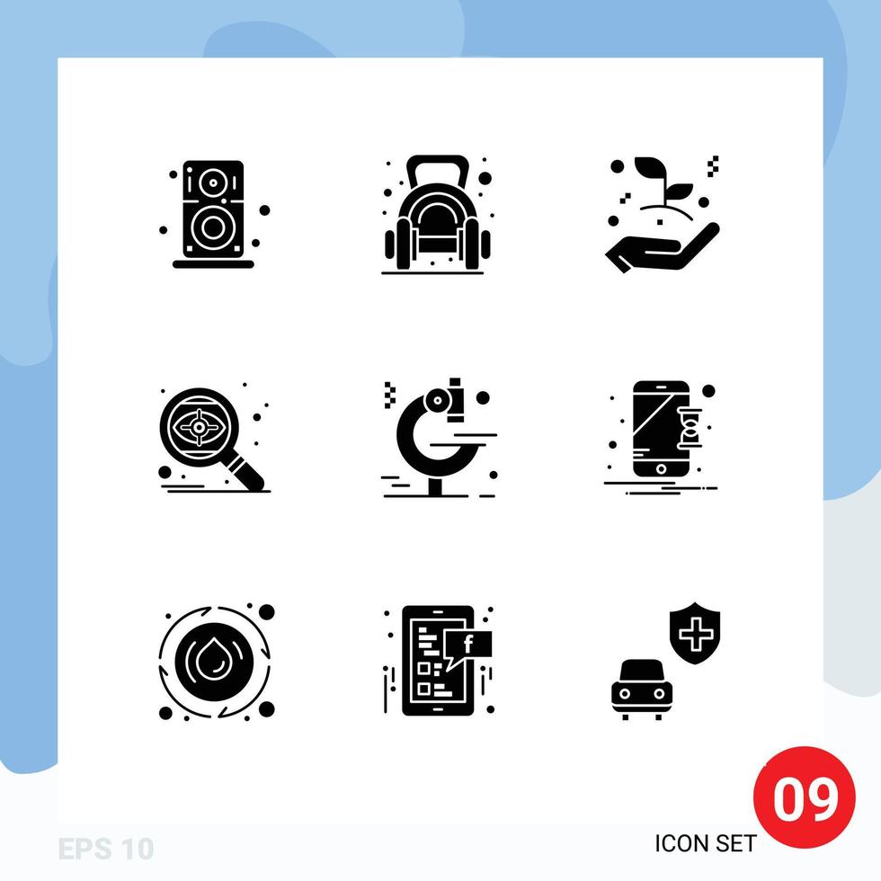 pack de 9 signes et symboles de glyphes solides modernes pour les supports d'impression Web tels que l'examen ciblant les éléments de conception vectoriels modifiables de la feuille de seo de gym vecteur