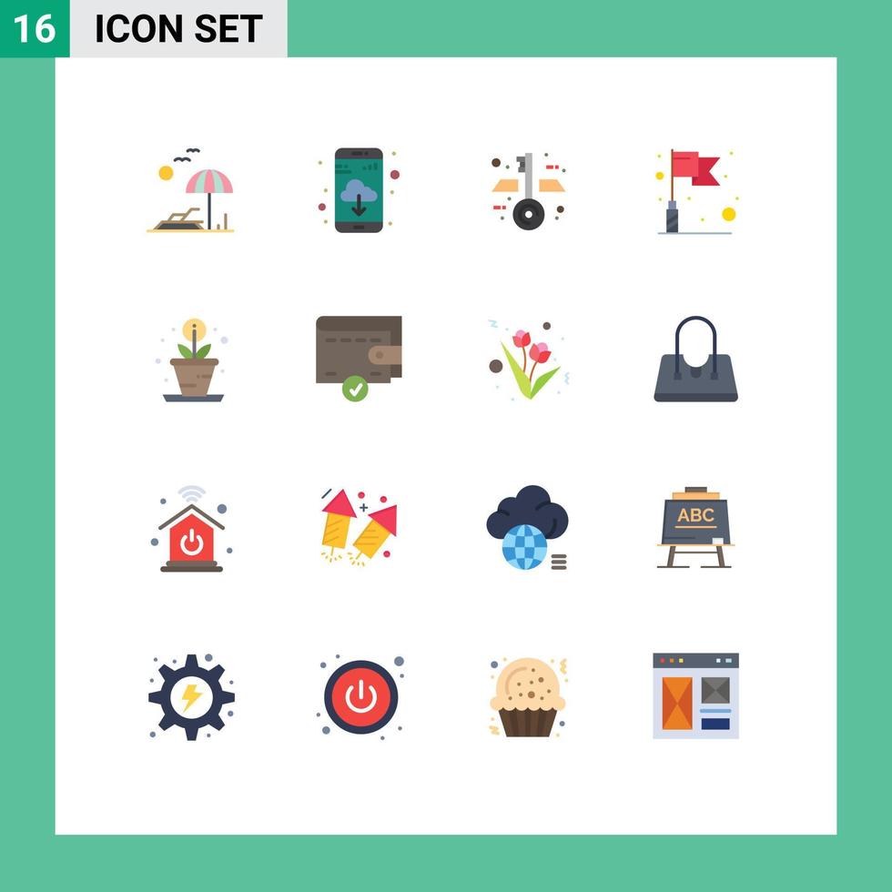 symboles d'icônes universels groupe de 16 couleurs plates modernes de croissance de l'argent plan de processus cible pack modifiable d'éléments de conception de vecteur créatif