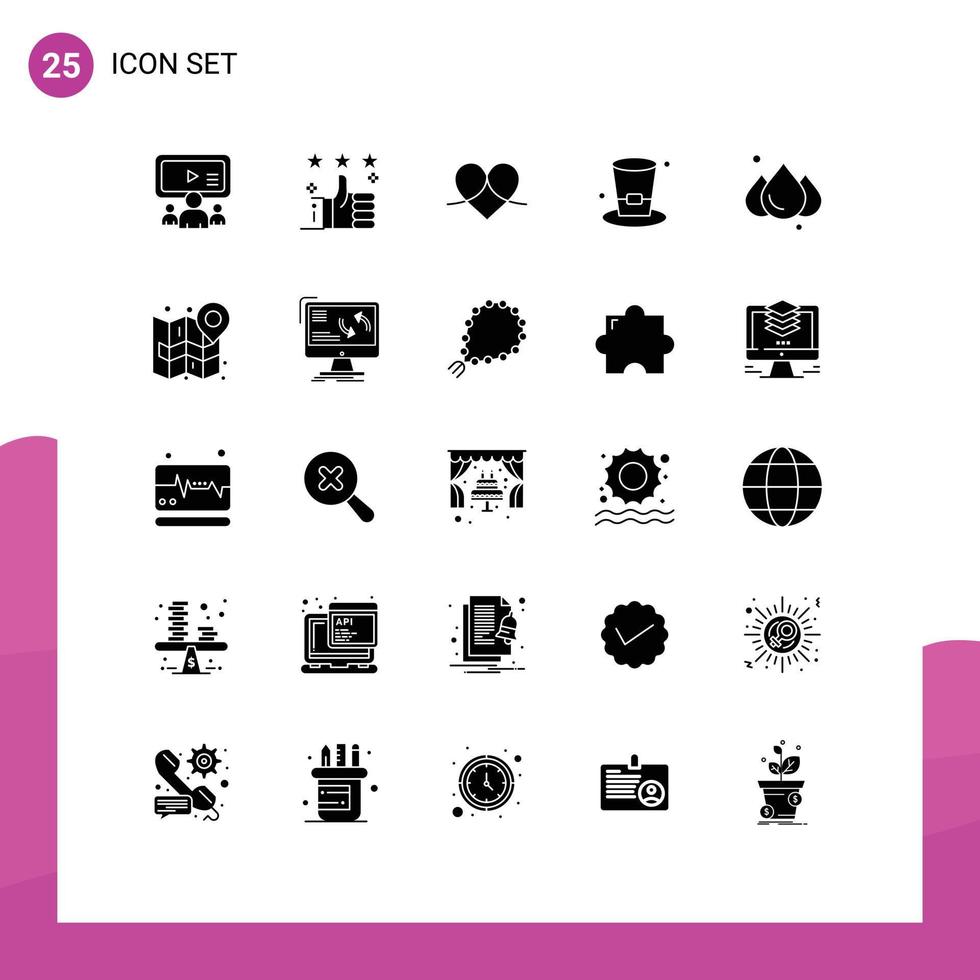groupe de 25 signes et symboles de glyphes solides pour le verre d'étoile de boisson à la bière comme des éléments de conception vectoriels modifiables vecteur