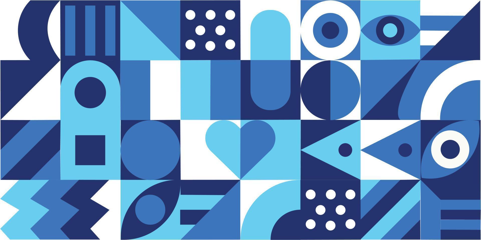 fond de motif géométrique abstrait dans un style branché bleu. forme de mosaïque avec ornement pleine page vecteur