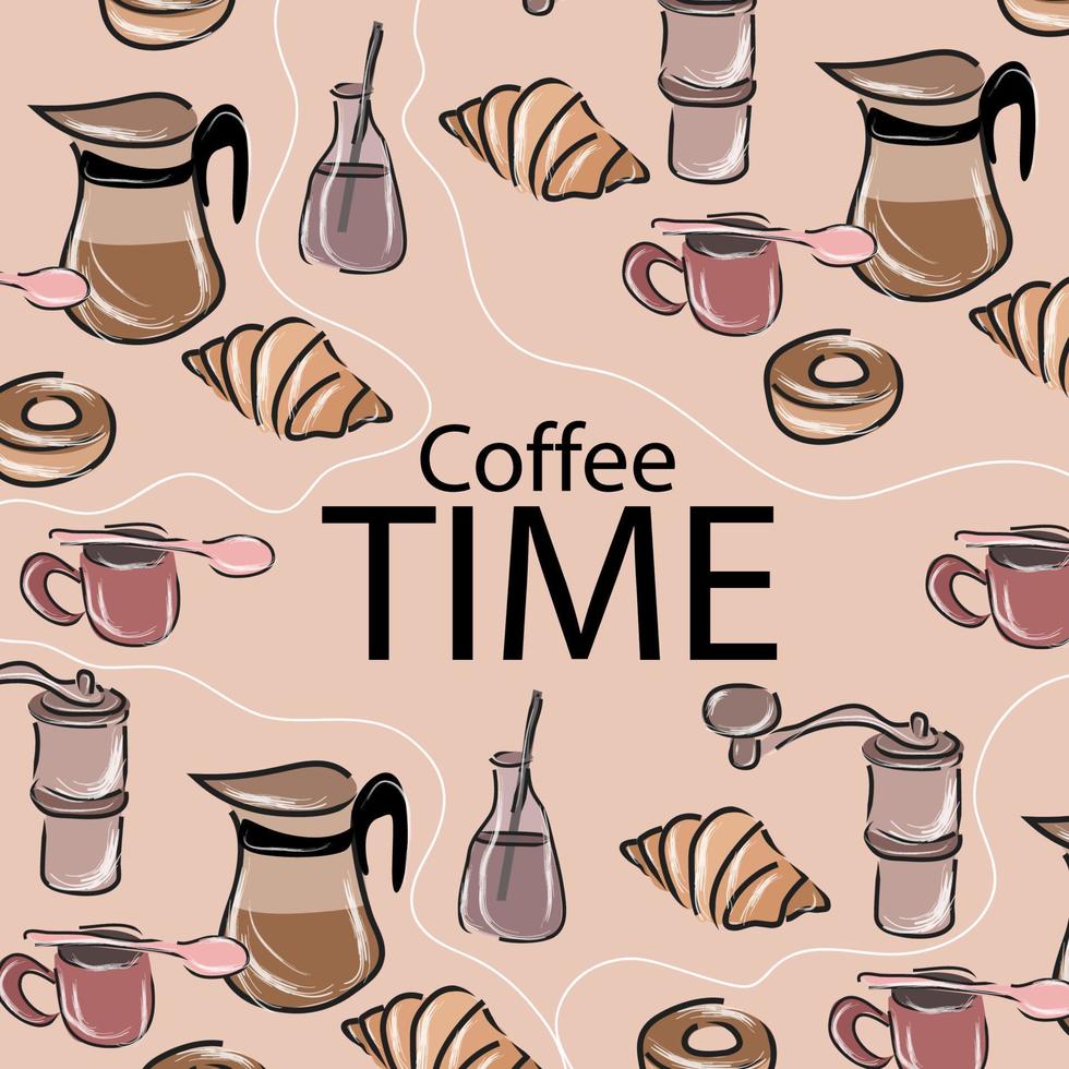 le fond de doodle de café est approprié pour la décoration murale de votre café. vecteur