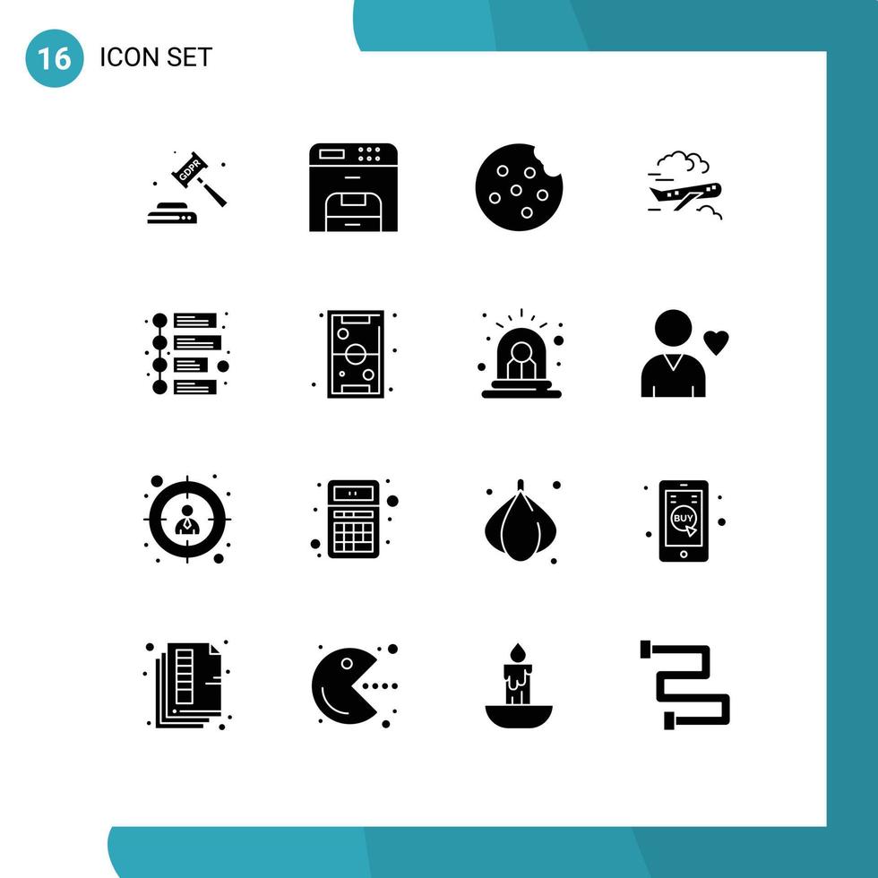 16 interface utilisateur pack de glyphes solides de signes et symboles modernes de la chronologie publicité imprimante voler avion éléments de conception vectoriels modifiables vecteur