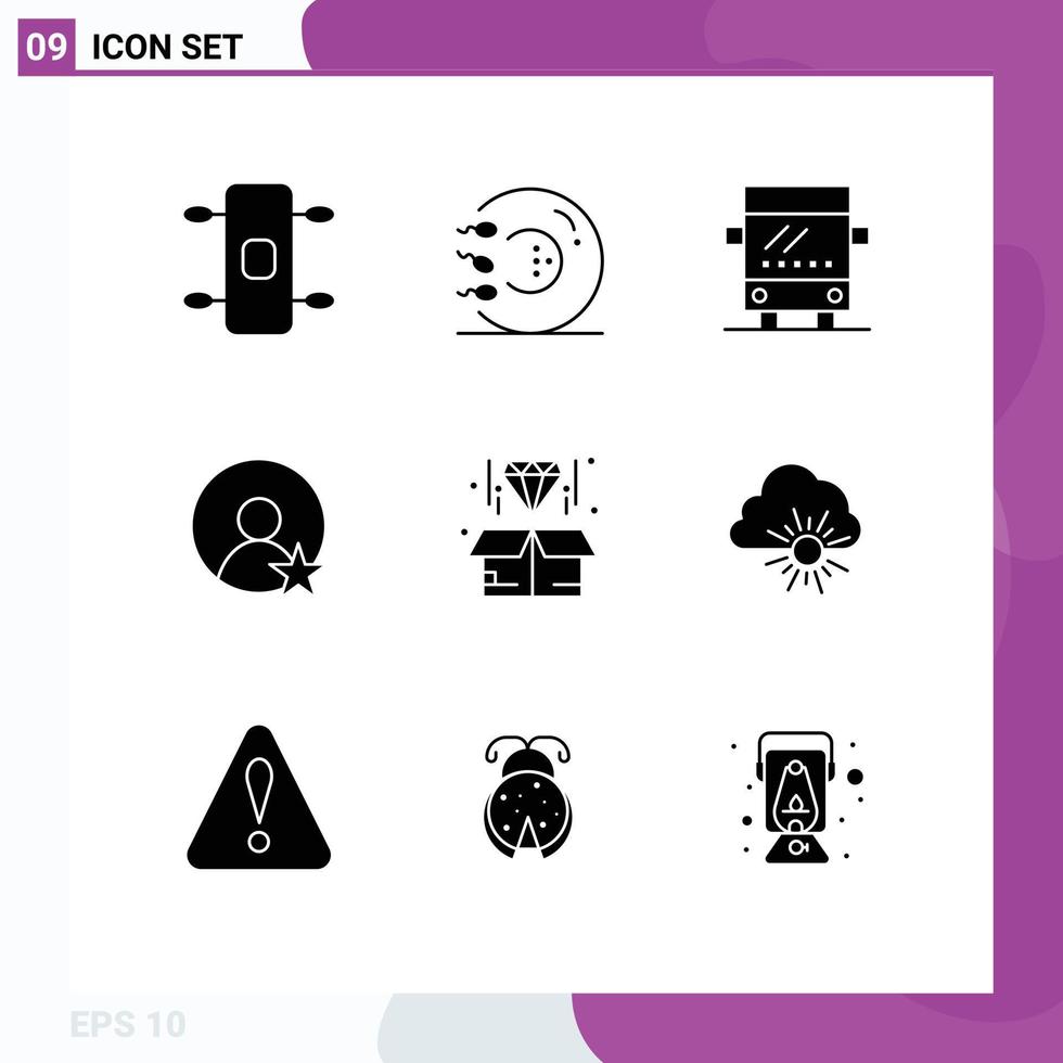 groupe de 9 signes et symboles de glyphes solides pour les éléments de conception vectoriels modifiables par l'utilisateur de la boîte de bus de livraison de produits vecteur