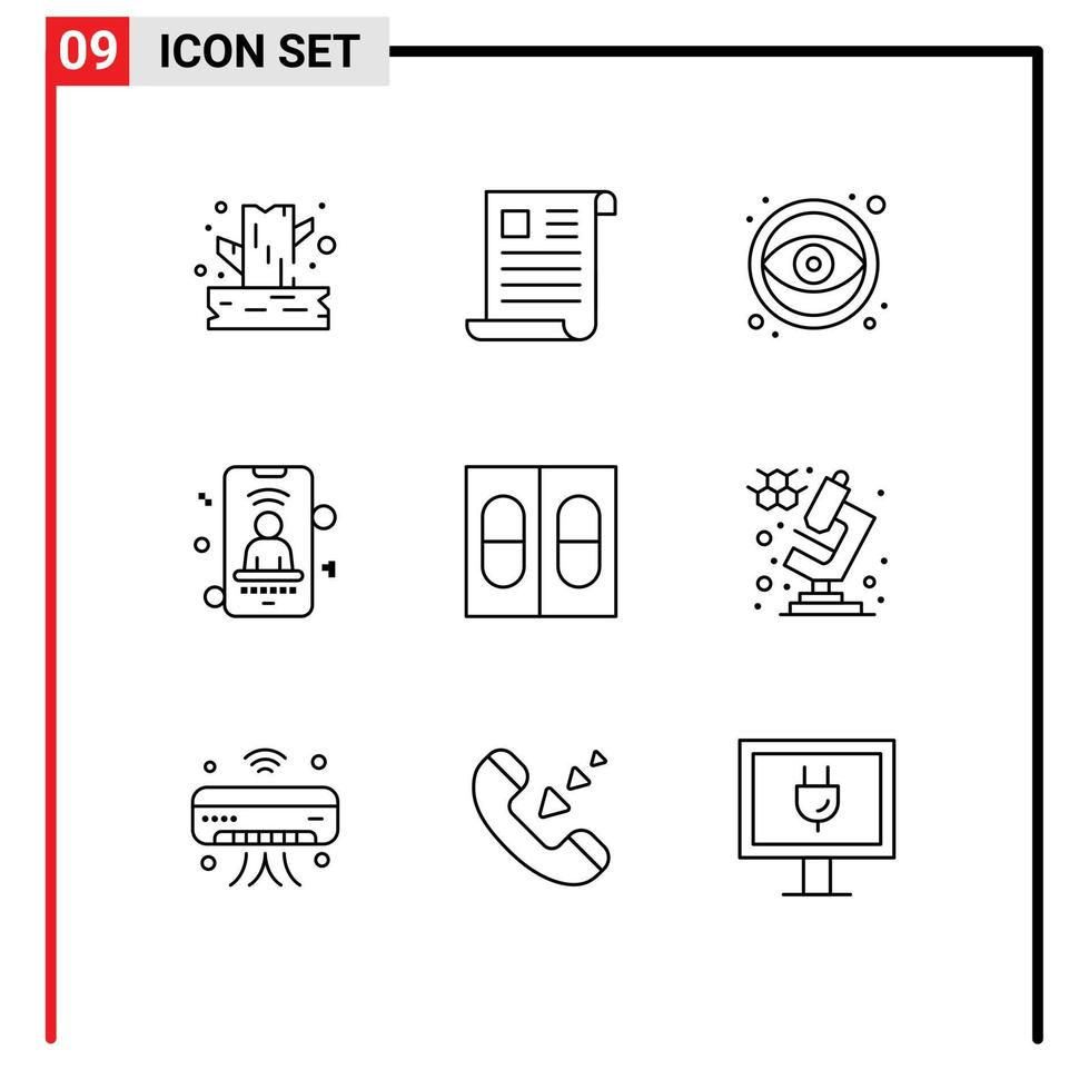 9 icônes créatives signes et symboles modernes de médecine signal papier outil utilisateur éléments de conception vectoriels modifiables vecteur