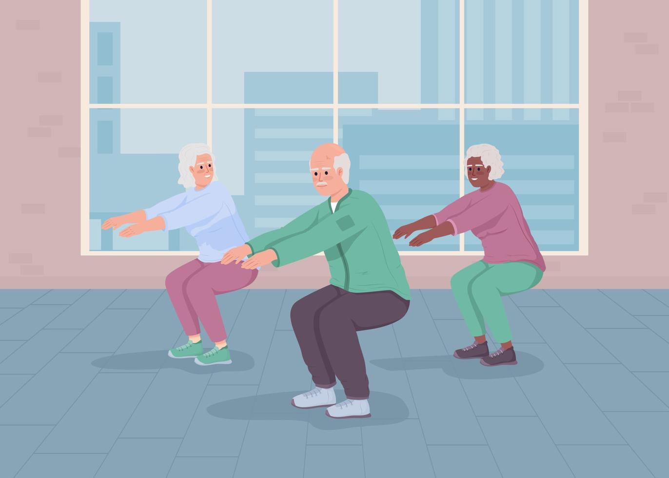 personnes âgées exerçant une illustration vectorielle de couleur plate vecteur
