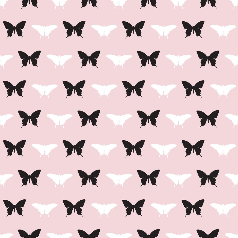 motif vectoriel sans couture de papillon noir blanc et rose.