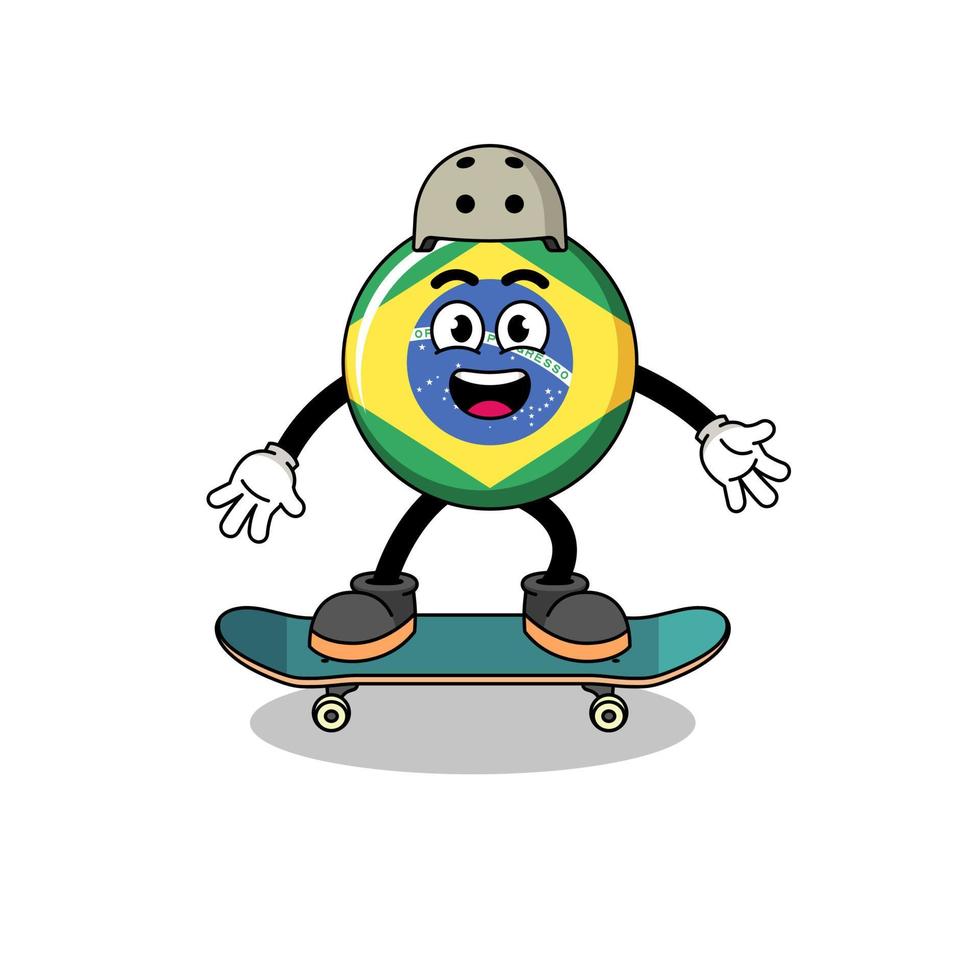 mascotte du drapeau du brésil jouant une planche à roulettes vecteur