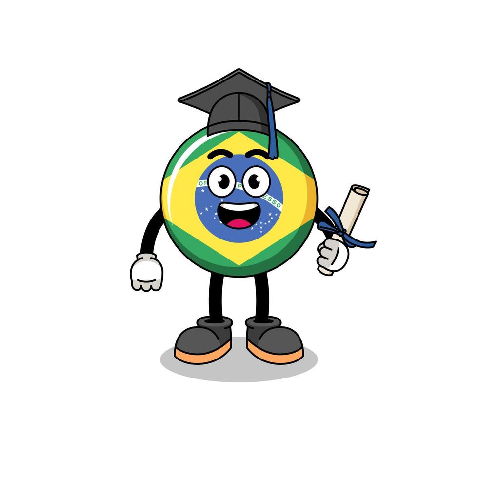 mascotte du drapeau du brésil avec pose de graduation vecteur