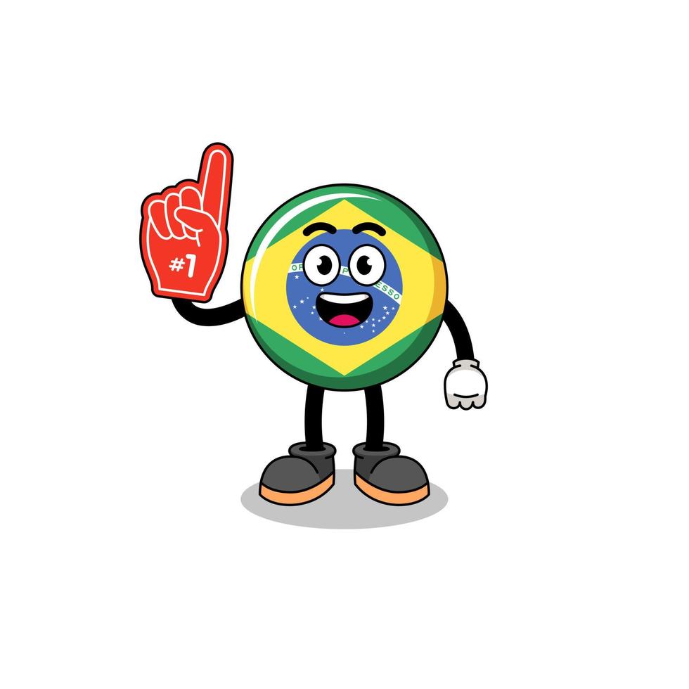 mascotte de dessin animé des fans du drapeau brésilien numéro 1 vecteur