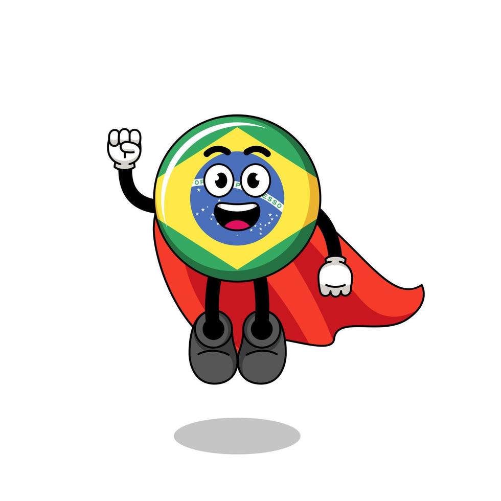 caricature de drapeau du brésil avec super-héros volant vecteur